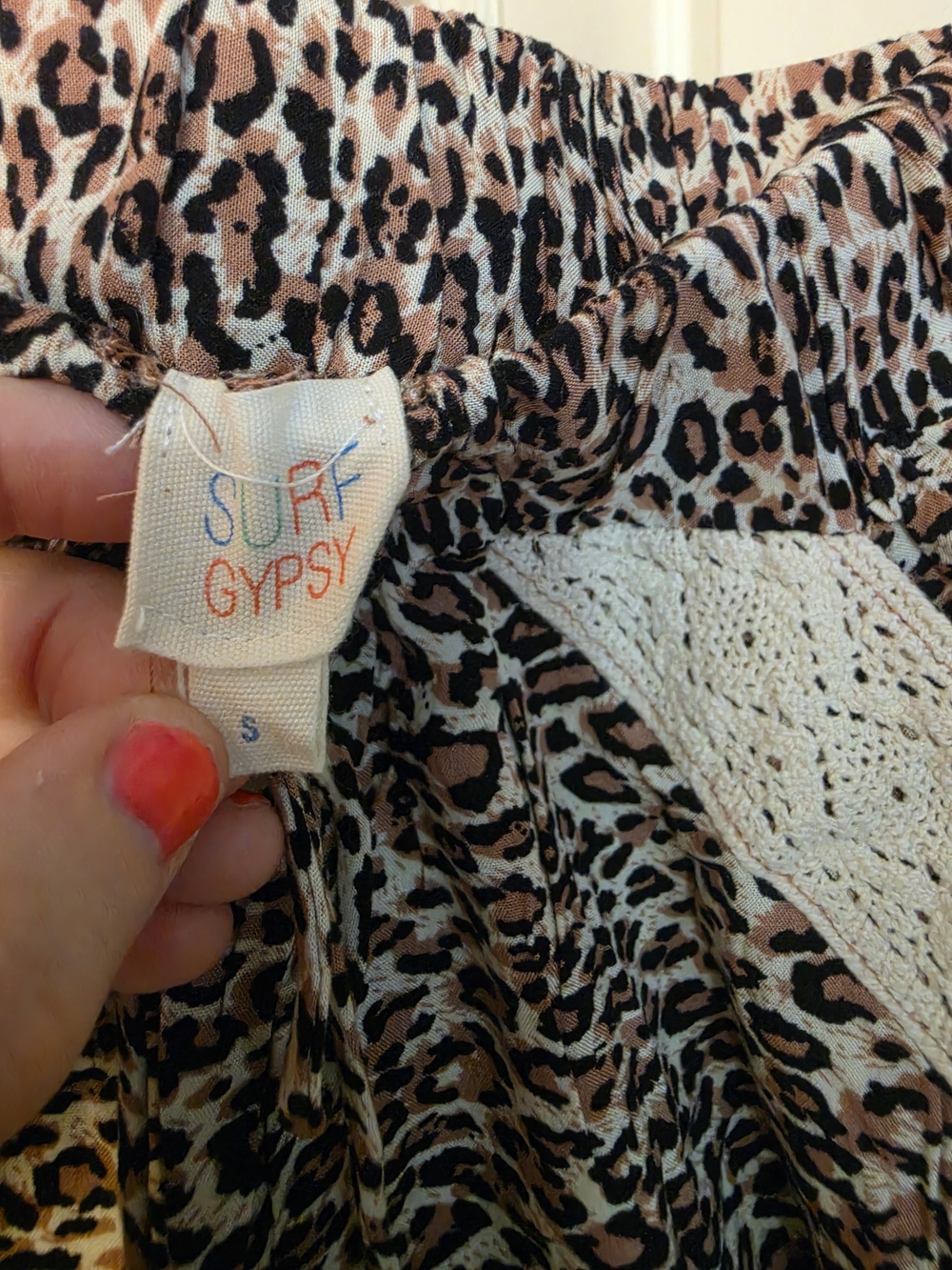 Surf Gypsy Leopard Print Light Flowy Pants with Cream Crochet Detail - Picture 5 of 7